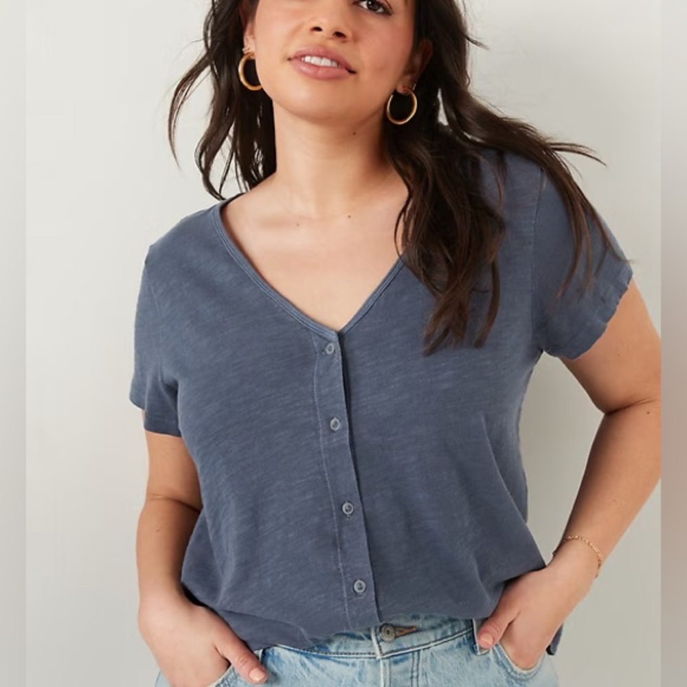 Navy button down